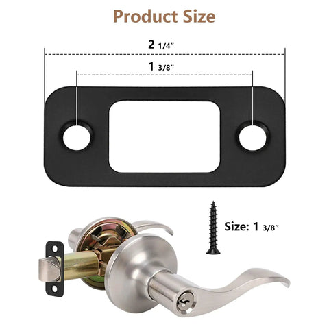 2 Piece Deadbolt Strike Plate Set With Large Hole, Round Corner 1 Inch By 2 And A Quarter Inch Stainless Steel Door Back Plate In Black