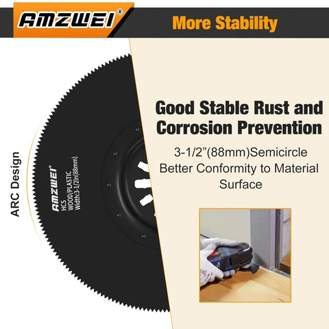 AMZWEI oscillating tool blade, 3-1/2" semicircle, black for metal/wood.