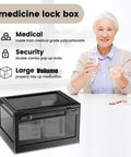 Massive 24 Liter Lockable Storage Box For Meds And Personal Items With 3 Combo Lock Stackable Safe Box with elderly woman holding meds