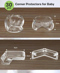 Clear PVC corner protectors in round and L shape designs, 30 pcs, 2.5cm and 4cm sizes for kid safe living spaces.