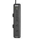 6-Outlet Surge Protector Power Strip With Desk Clamp Mount 6 Ft Cord 2100 Joules Protection Dual USB Charging 40000 Insurance Coverage Black