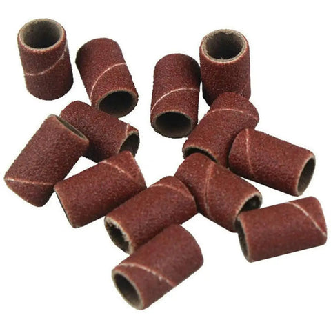 Pro Grade 120 Grit Sanding Drum Bands Set For Rotary Tool Kit With 2 Mandrels, Silicon Carbide Sleeves visible in close-up