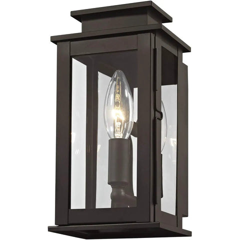Transitional One Light Outdoor Wall Lantern in Bronze Dark Finish with Clear Glass Princeton Collection Handcrafted Brass Exterior