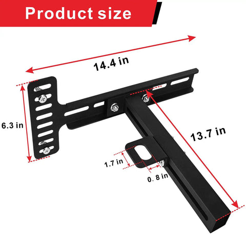 Solid As A Rock Universal Headboard Bracket Kit For Adjustable Beds showing dimensions 14.4 x 6.3 x 13.7 inches in black steel.