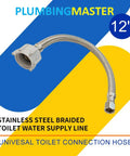 Six Pack 12 Inch Braided Stainless Steel Toilet Supply Lines 3/8 Inch Compression To 7/8 Inch Back Nut Anti Leak Brass Nut