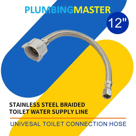 Six Pack 12 Inch Braided Stainless Steel Toilet Supply Lines 3/8 Inch Compression To 7/8 Inch Back Nut Anti Leak Brass Nut