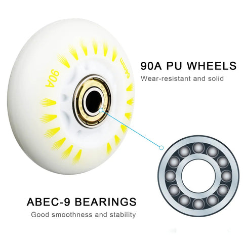 Light Up Inline Skate Wheels 64mm Dope Rainbow LED Replacement Wheels featured with 90A PU and ABEC-9 bearings for durability.