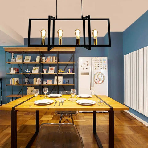 Four Light Kitchen Island Pendant Light Modern Industrial Chandelier In Matte Black With Antique Brass Finish Geometric Ceiling Fixture For Dining Room Living Room Breakfast Nook Boom Your Space
