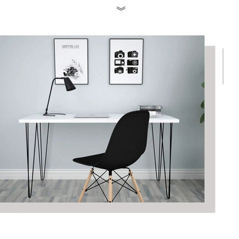 Rock Solid Black Hairpin Table Legs With Adjustable Height And Reinforced Welded Base For Dining Or Coffee Tables Includes Scratch Guard Feet Built Tough To Carry Heavy Loads under a modern desk.