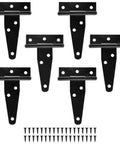 Six Pack Of 3 Inch Black T Strap Shed Hinges Heavy Duty Gate Strap Hinges For Barn Doors Sheds Or Wooden Fences Made From Solid Iron With A Galvanized Finish Includes Mounting Screws For Quick Installation And Durable Outdoor Use