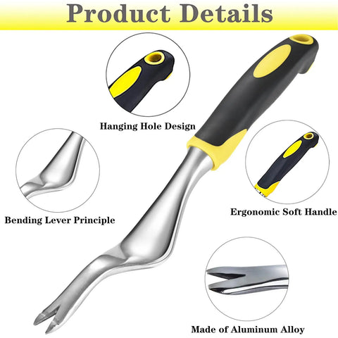 Heavy Duty Weed Puller Hand Weeder Tool With Bend Proof Leverage Base And V Shaped Forks For Deep Root Digging Ergonomic Aluminum Digger
