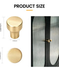 Brushed Gold Round Cabinet Knobs Set Of 10 Zinc Alloy Single Hole Drawer Pulls shown on cabinet with size dimensions