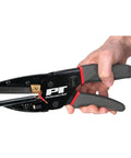 Three In One Power Cutting Tool That Works As A Wire Cutter, Box Cutter And Utility Knife shown with a hand for scale.