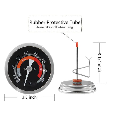 Upgrade Replacement Thermometer For Big Green Egg Grill With 3.3 Inch Large Dial Temperature Gauge 150 To 900 Fahrenheit Waterproof No Fog Glass Lens Easy Read BBQ Accessory with Rubber Protective Tube and Needle.