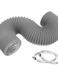 4 Inch Dryer Vent Hose With Six Layer Construction Flexible Insulated Air Ducting Easy Install PVC Aluminum Foil Shield Grey With Two Clamps