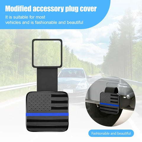 2 Inch Trailer Hitch Cover With American Flag Design, Dust Proof Receiver Plug Cap for SUV Truck RV, Black and Blue