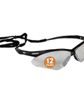 Nemesis Indoor Outdoor Safety Glasses With Black Frame, V30 Lenses For All Day Work, Sun Shield Glasses, strap and 12 pairs label