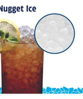 Heavy Duty Countertop Nugget Ice Maker And Touchfree Water Dispenser Cranks Out 500 Lbs Daily Roomy 40 Lb Storage Bin Infrared Hands Free Mode Keeps Surfaces Spotlessly Clean Quick Family Setup, showcasing nugget ice in drink.