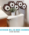 Honeycomb Floating Toilet Paper Holder And Wall Mounted Shelf In Dark Brown Paulownia Wood above toilet with decor items