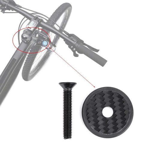 Fresh Carbon Fiber Bike Stem Headset Top Cap Hardware Kit With Hex Bolts, shown with black cap and bolt for mountain bikes.
