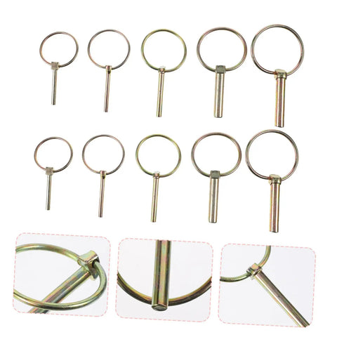 Ten Pack Safety Pin Locks For Lawn Mower Trailers And Farm Equipment Heavy Duty Lynch Pin Retainer Kit shown in detail