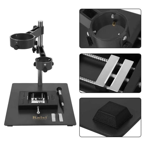 Sturdy Adjustable Hot Air Gun Holder with Cast Aluminum Base Clamp and Two Fixtures for BGA Rework Soldering Station