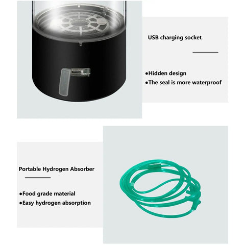 USB socket and hydrogen absorber for Hydrogen Rich Water Bottle On The Go With 1200-1600PPB Concentration In Just 3 Minutes