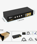 No Sweat Kvm Switch Dual Monitor Hdmi 4k 60hz Plus Vga Handles Four Computers Two Screens With Usb 3.0 Hub, front view with dimensions.