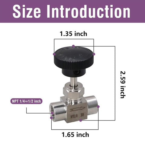 Needle Valve 1 Quarter Inch NPT Female Thread Hydraulic Flow Control Valve, 304 Stainless Steel Metering Valve for Water Gas Oil Steam with Precision Handwheel, 1500 PSI Flow Adjustment