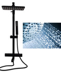 SASKATE Shower System with Thermostatic Mixer, High Pressure Rain Shower, sleek black design with overhead rain shower head.