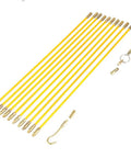 Rock Solid Fiberglass Wire Puller Kit features 10 heavy duty yellow fiberglass rods with brass connectors and a hook.
