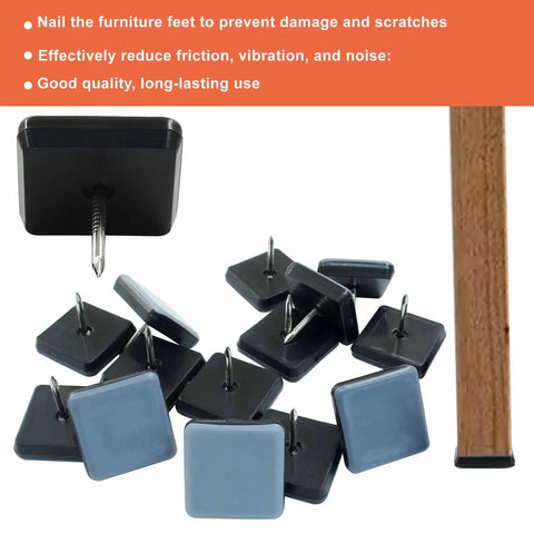 20 Pack 1 Inch Nail On Chair Sliders Square PTFE Gliders For Furniture Feet Movers Heavy Duty Floor Protectors shown with nails