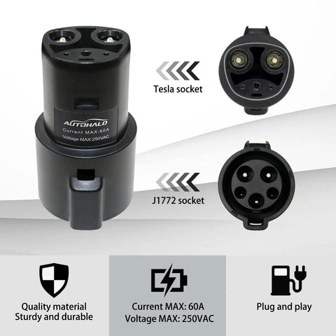 Rugged SAE J1772 To Tesla Charging Adapter 60 Amp 250V AC Electric Vehicle Plug And Play Backup Connector for Model 3 Y S X sockets.