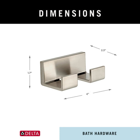 Dimensions of Double Towel Hook For Bathroom And Kitchen In Brilliance Stainless Steel, Corrosion Resistant Finish.