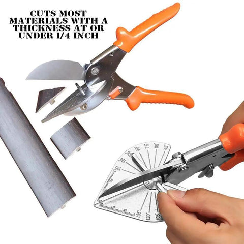 Multi Angle Miter Cutter With Spare Blade Handy Scissors showing stainless steel blades and angle reference for precise cuts