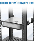 Slick 1U Rack Mount Bracket For Mac Mini M1 And M2 Models secured inside a standard 10 inch network rack.