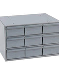 Gray Cold Rolled Steel Vertical Storage Cabinet Built Tough With 9 Interlocking Drawers Full Width Handles Easy Glide Runners