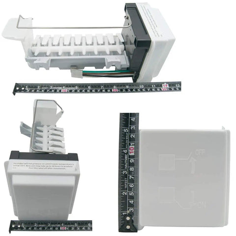 Ice Maker Assembly Replacement For Select Refrigerator Models Model Specific Fit Not Universal With Short Adapter Harness Includes W10377151 W10882923 WPW10377147 AP6037857 PS11769140 And More showing measurements