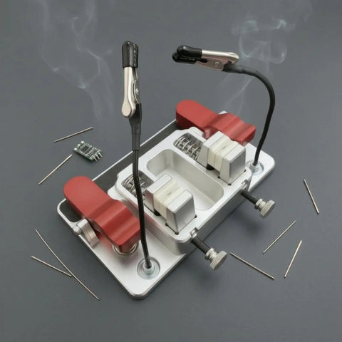 Pro Grade Wire Soldering Fixture For Bench Mount With Ceramic Jaw Clamps Heavy Duty Table Clamp For Electronics Repair Precise Soldering Holder For Techs Heat Resistant Ceramic Blocks Stable Workbench Mount on workbench