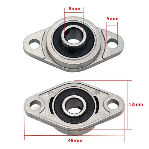 Ten Pack Pillow Block Bearing With 8mm Bore Flanged Ball Mounted Block Cast Iron Housing And Zinc Alloy Bearings For Shaft Support In Machinery And Equipment, dimensions shown