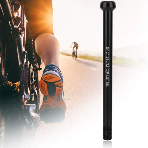 12 x 142mm Bicycle Thru Axle Adapter For Quick Release Rear Hub With 1.0mm Thread Pitch shown next to cyclists on road