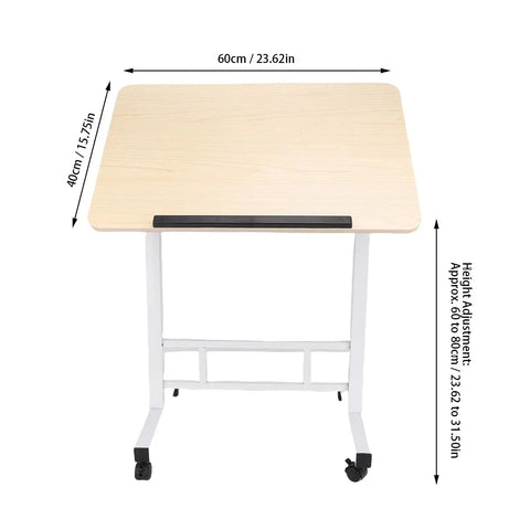 Mobile Adjustable Standing Desk With Scratch Resistant White Maple Surface And Sturdy Metal Base dimensions 60cm by 40cm
