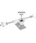 Two Kingpin Nuts For Skateboard And Longboard Trucks 3/8 Inch Standard Lock Nuts Replacement Set shown on a skateboard truck.