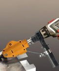 Heavy Duty Metal Shears Drill Attachment Cut Iron Aluminum Steel Copper S60 Tool With ABS Shield attached to a cordless drill.