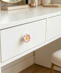 6 Pieces Ceramic Daisy Drawer Knobs Set For Nursery And Kids Room Cute Cabinet Pulls on white dresser