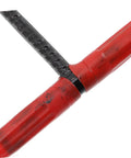 Heavy Duty Multi Function Manhole Cover Lifter With Thick T Shaped Handle, close up of black steel handle and red grip.