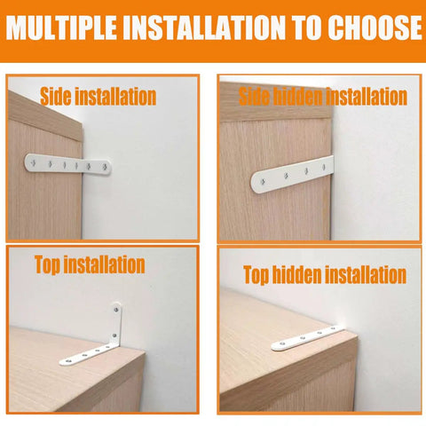 Multiple installation options for Heavy Duty Furniture Wall Anchors Rock Solid Baby Proofing Kit in white.