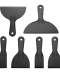 Six Piece Putty Knife Set With Flexible Plastic Scrapers For Spackling And Spackle Includes 1.5 2 3 4 6 And 8 Inch Blades Great For Drywall Patching And Home DIY Paint Prep