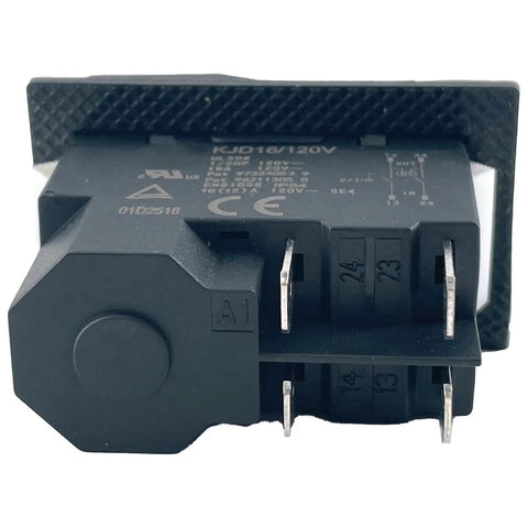 Heavy Duty 16A 120V Electromagnetic Switch For 120V AC Motors With IP54 Protection, rear view showing terminals and labels.