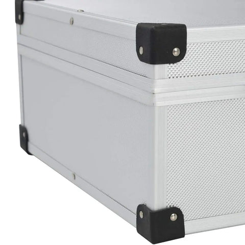 Corner view of Hard Shell Aluminum Tool Case 18.1 By 13 By 6.3 Inch with robust silver finish and protective edges.